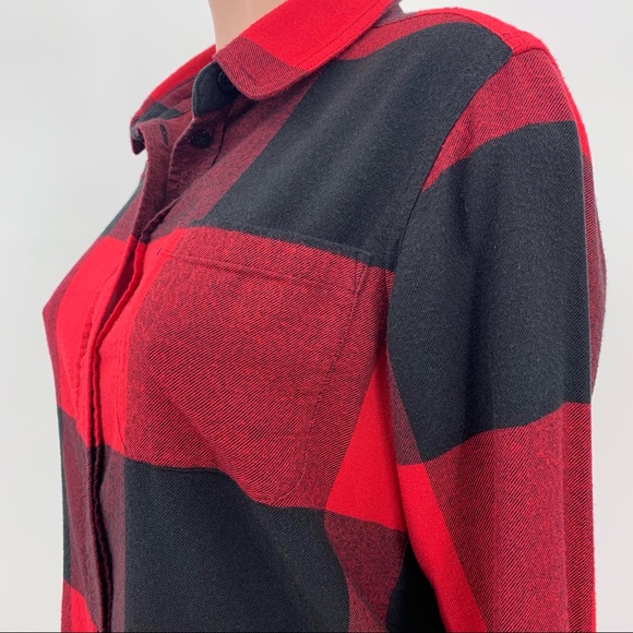 Athleta Red Checkered Print Flannel Button Down Shirt - Picture 4 of 9